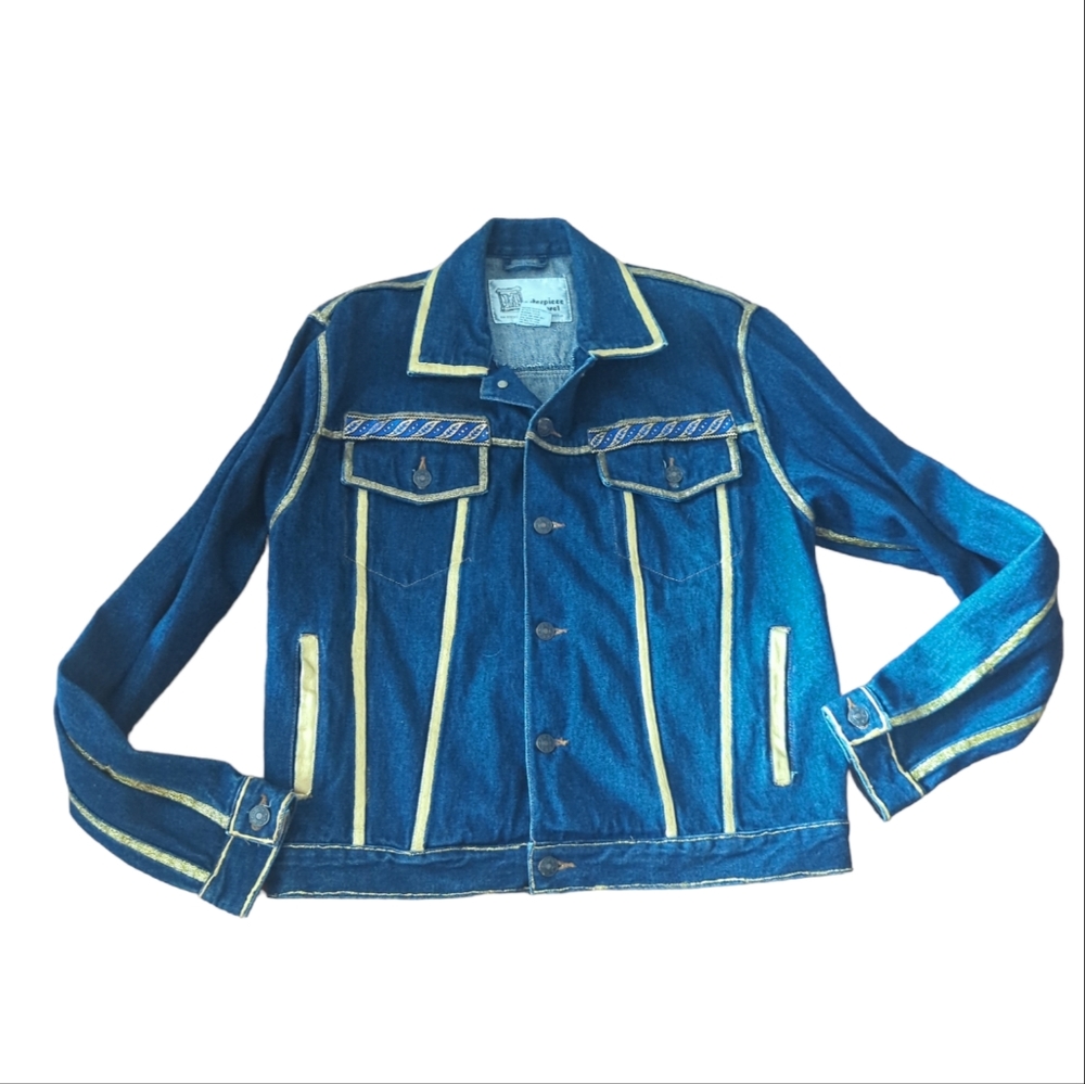 Vintage Masterpiece Apparel custom gold trim denim streetwear jeans jacket. Sz S - Picture 10 of 10
